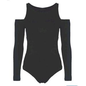 Vintage Moda Int Bodysuit Large black Cold Shoulder- Long Sleeve Made USA